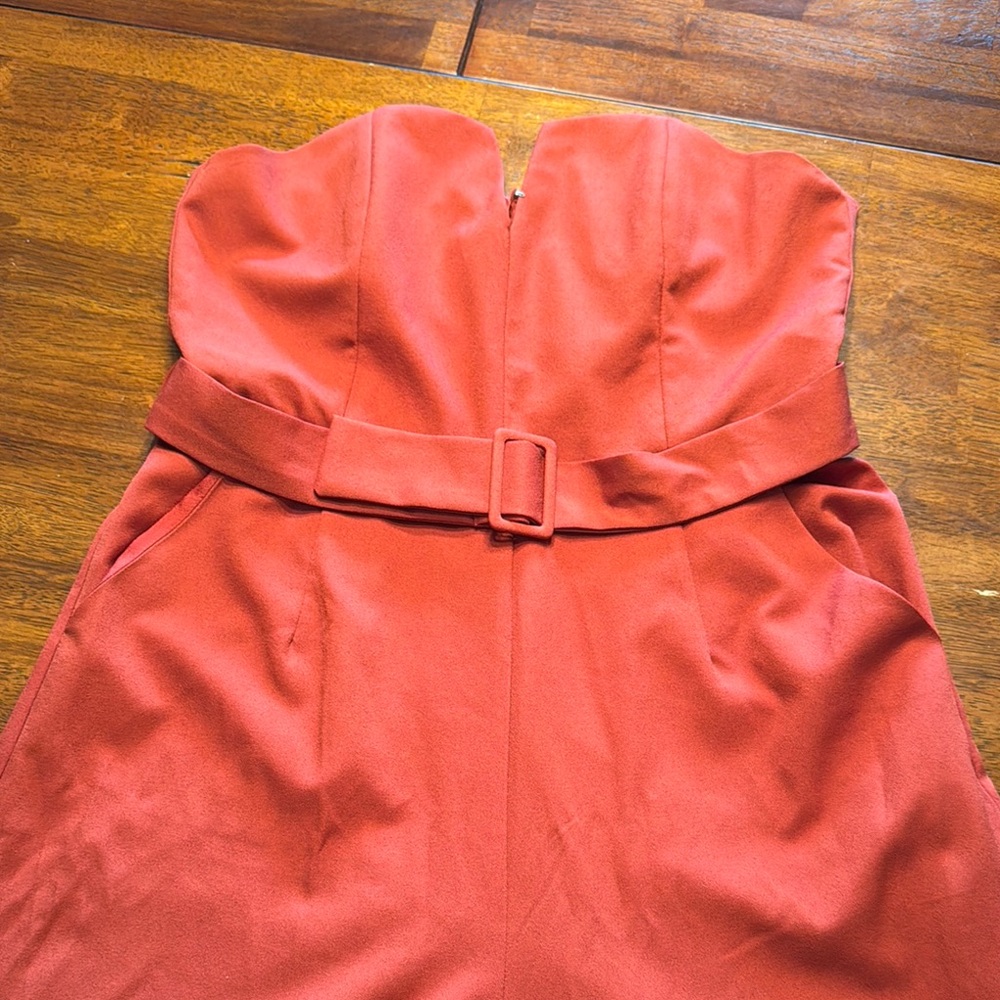 Strapless Burnt Orange Jumpsuit with Belt